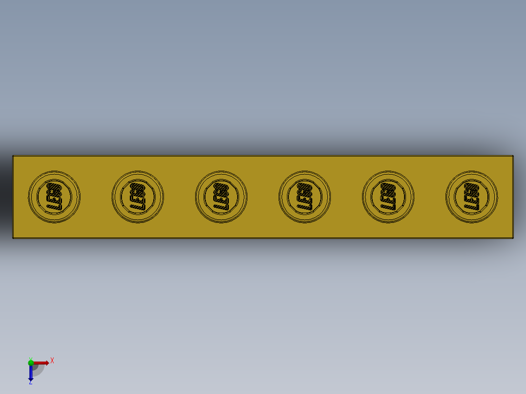 乐高机械组积木（横梁）-389424 Yellow Technic Brick 1 x 6 with Holes俯视图