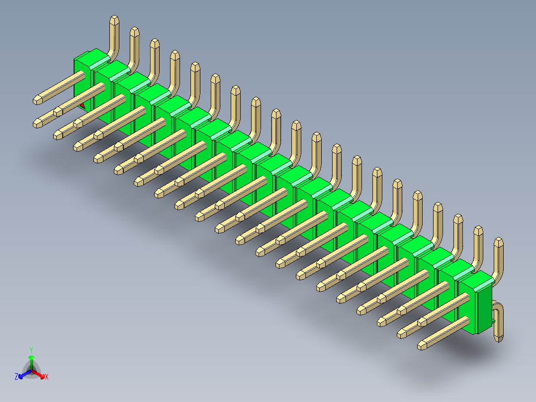 彩色公排针 100mil 2.54mm 系列-DS1022_green_40p_100mil_TypeSMT_rev1.0正等轴测图