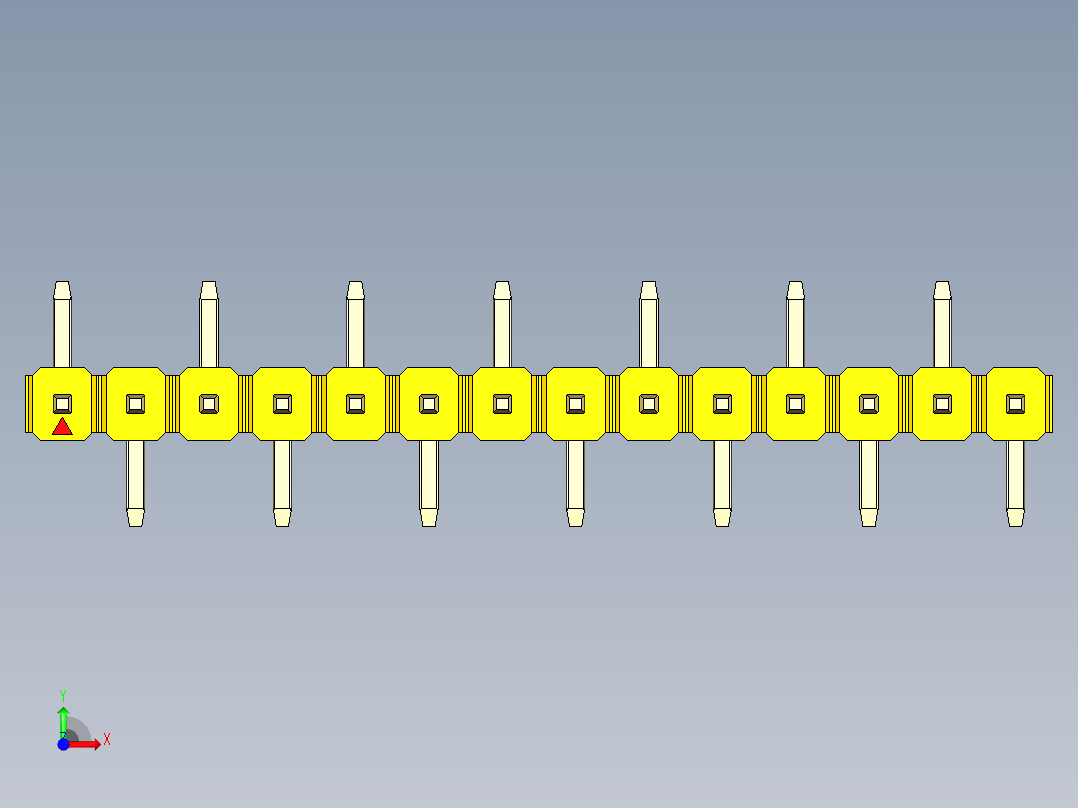 彩色公排针 100mil 2.54mm 系列-DS1022_yellow_14p_100mil_Type_SMT_R1_rev1.0前视图
