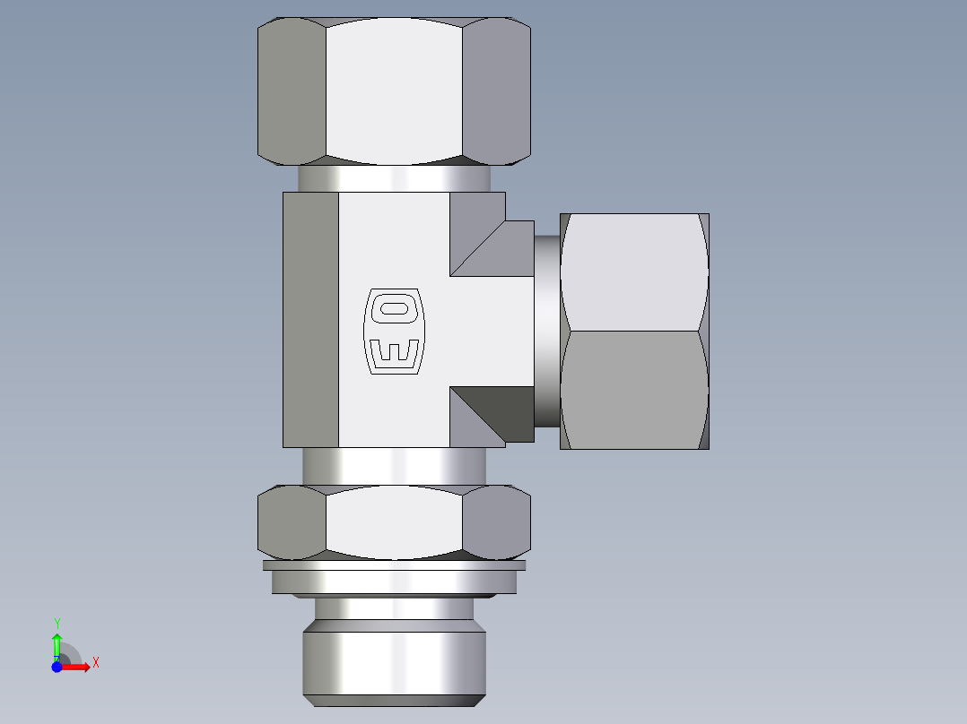 卡套式工业通用硬管接头EO_Adjustable_locknut_run_tee_LEE15ZLRCF前视图
