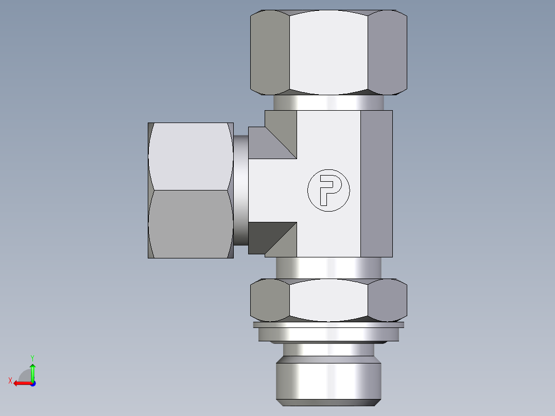 卡套式工业通用硬管接头EO_Adjustable_locknut_run_tee_LEE15ZLRCF后视图