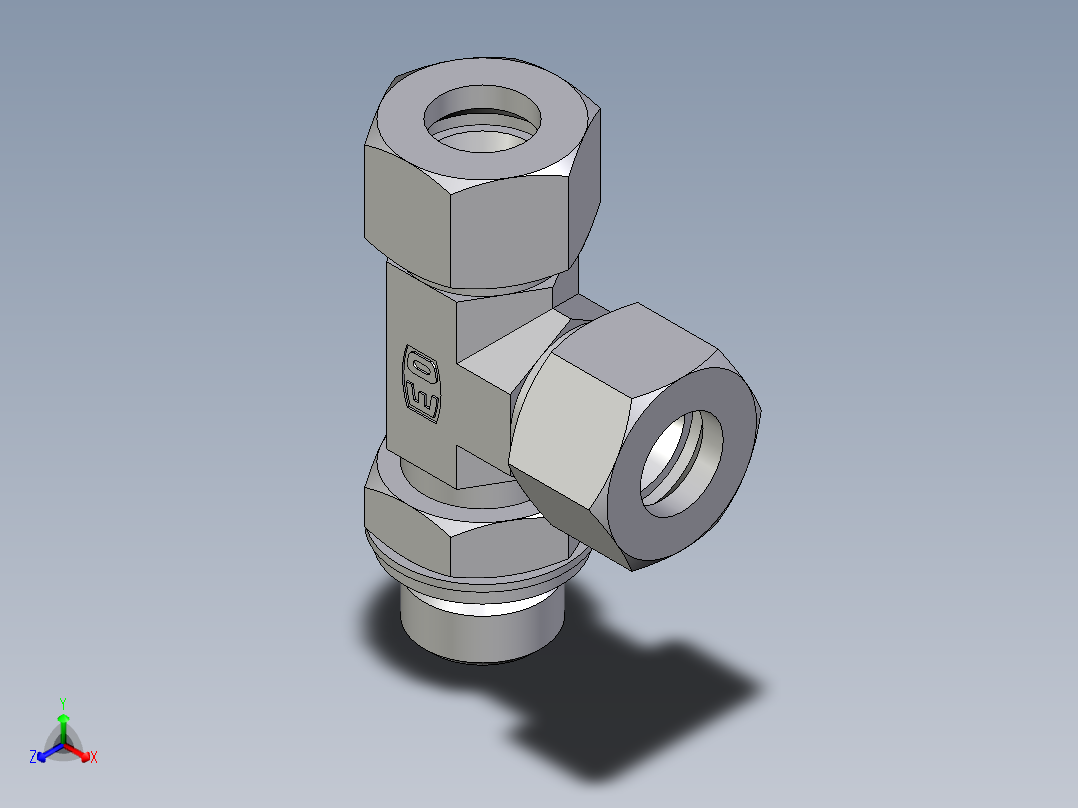 卡套式工业通用硬管接头EO_Adjustable_locknut_run_tee_LEE15ZLRCF正等轴测图