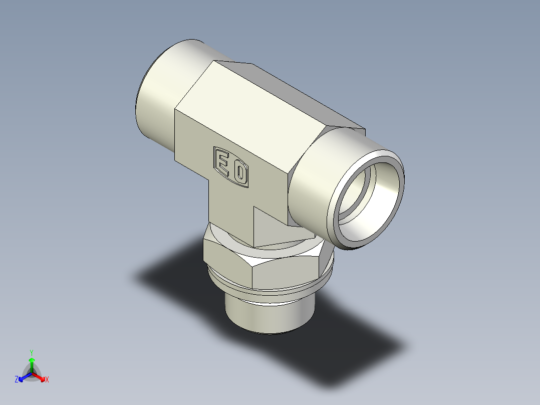 卡套式工业通用硬管接头EO_Adjustable_locknut_branch_tee_TEE15LMOMDCF正等轴测图