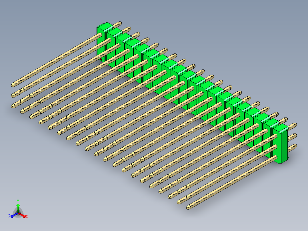 彩色公头100mil（2.54mm）系列-DS1021_green_3x20p_100mil_Type43_rev1.0正等轴测图