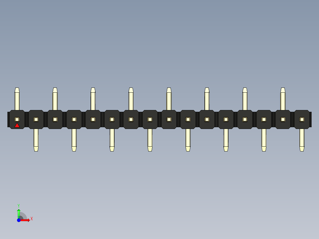 彩色公排针 100mil 2.54mm 系列-DS1022_black_16p_100mil_Type_SMT_R1_rev1.0前视图