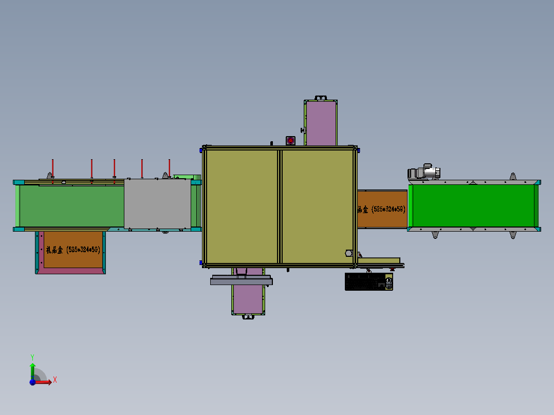 礼盒在线双面贴标机、非标自动化设备3D模型_前视图