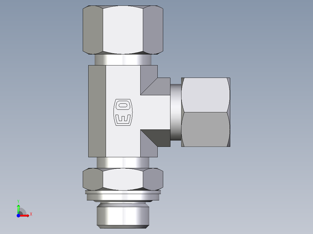 卡套式工业通用硬管接头EO_Adjustable_locknut_run_tee_LEE12LRCF前视图