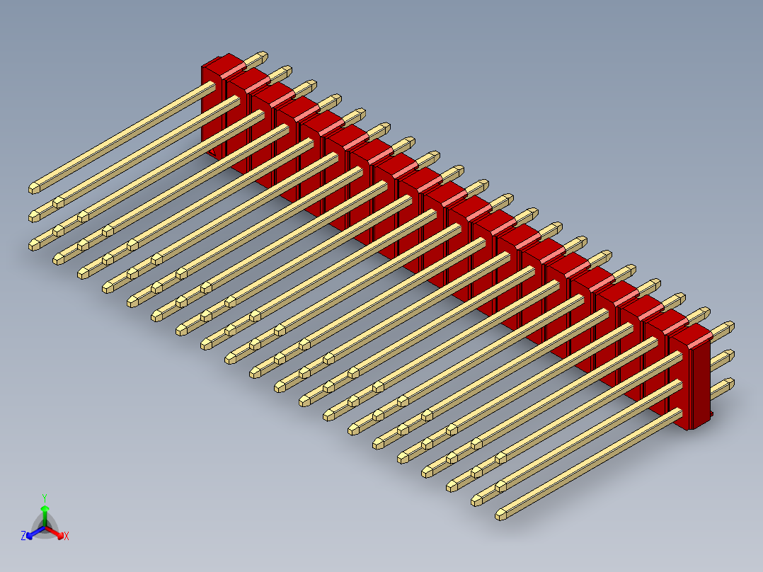 彩色公头100mil（2.54mm）系列-DS1021_red_3x20p_100mil_Type19_rev1.0正等轴测图