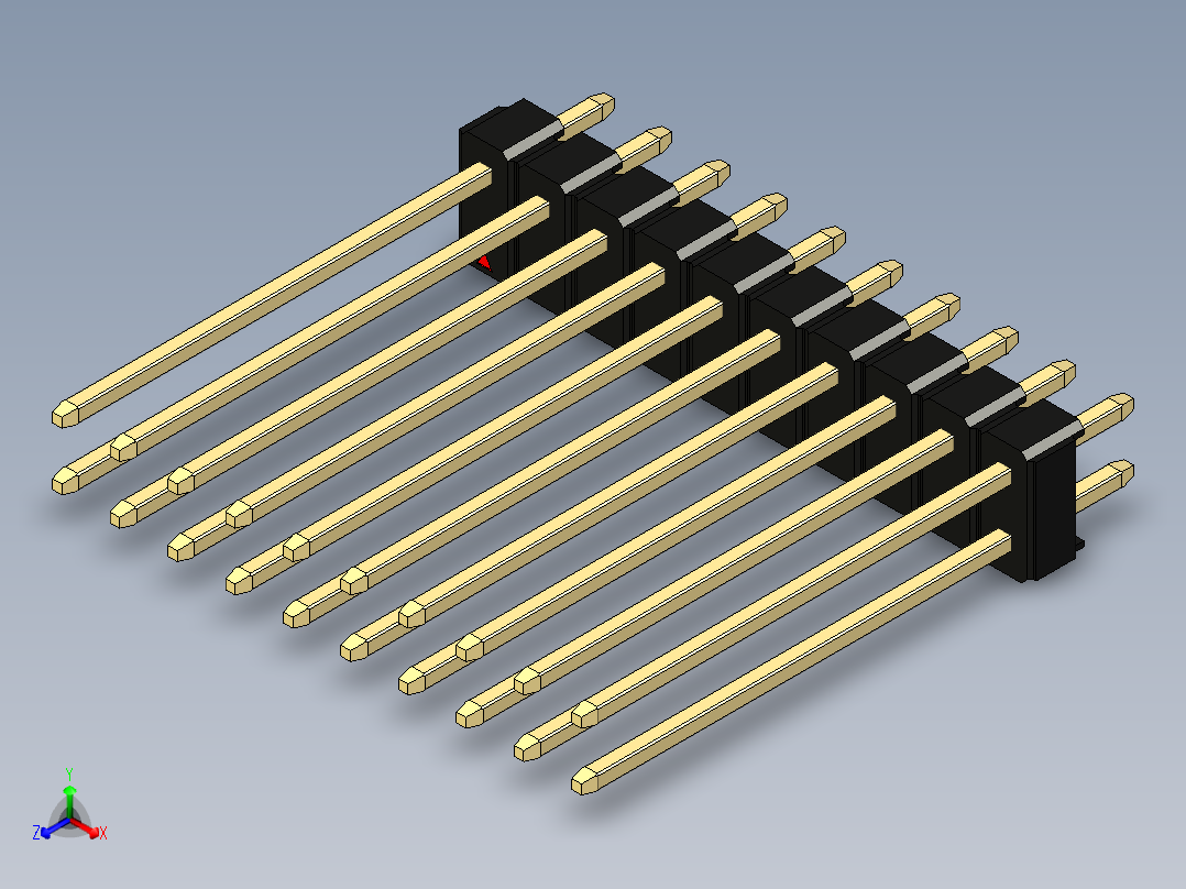 彩色公头100mil（2.54mm）系列-DS1021_black_2x10p_100mil_Type19_rev1.0正等轴测图