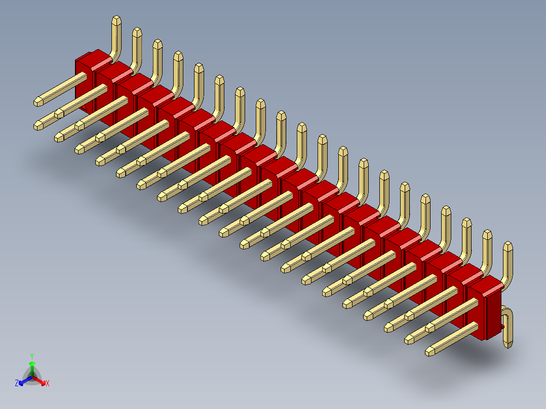 彩色公排针 100mil 2.54mm 系列-DS1022_red_40p_100mil_TypeSMT_rev1.0正等轴测图