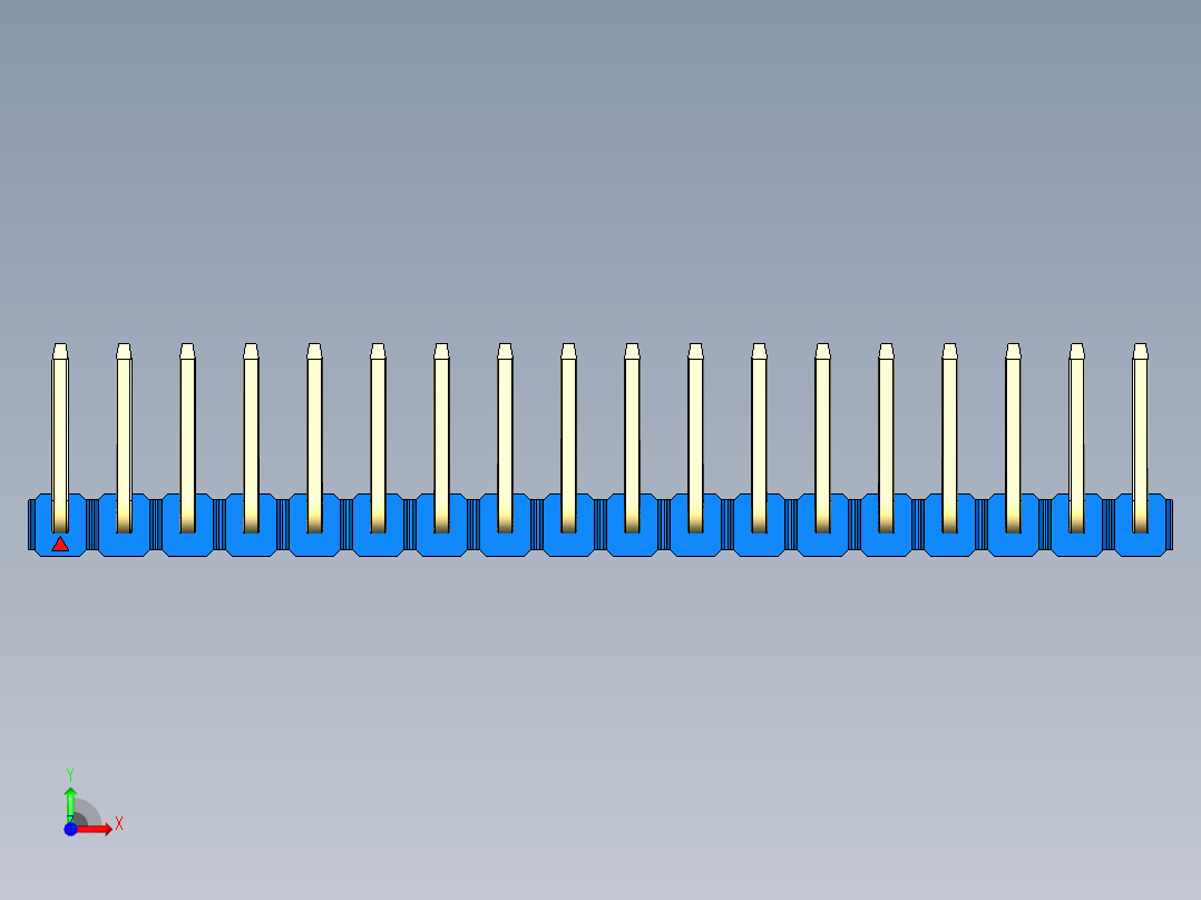 彩色公排针 100mil 2.54mm 系列-DS1022_blue_18p_100mil_TypeU_rev1.0前视图