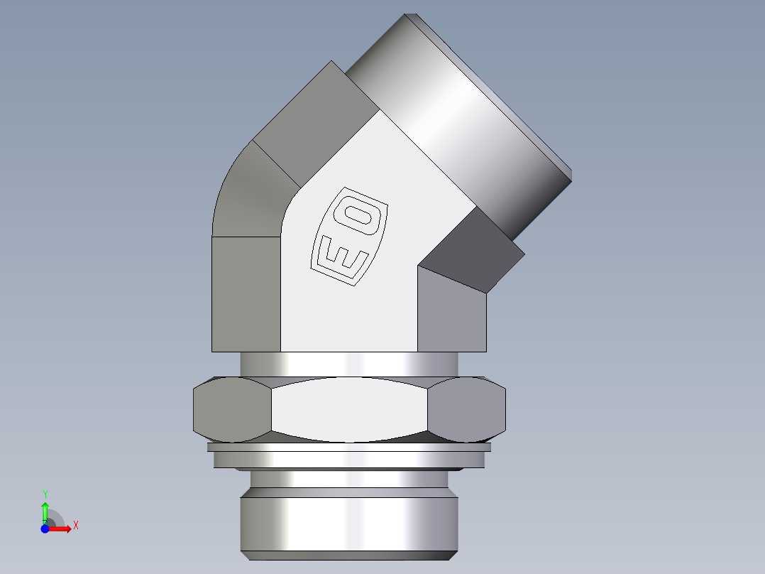 卡套式工业通用硬管接头EO_Adjustable_locknut_45_deg_elbow_VEE28LMOMDCF前视图