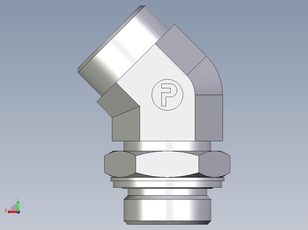 卡套式工业通用硬管接头EO_Adjustable_locknut_45_deg_elbow_VEE28LMOMDCF后视图