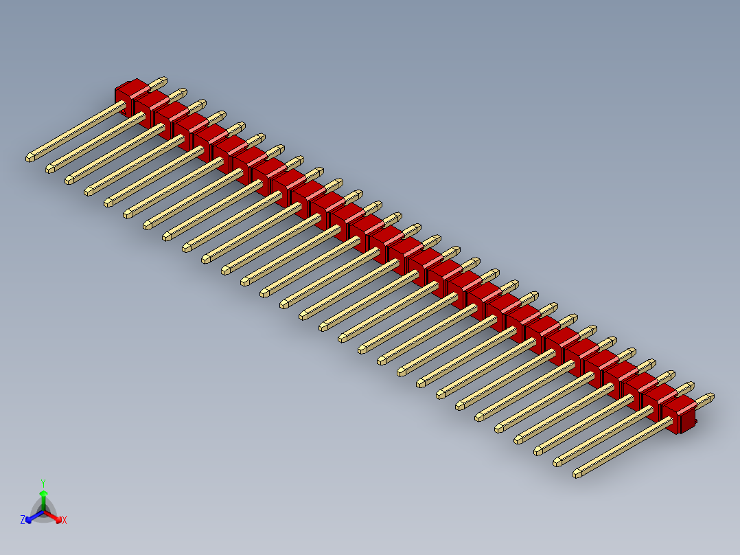 彩色公头100mil（2.54mm）系列-DS1021_red_1x29p_100mil_Type5_rev1.0正等轴测图