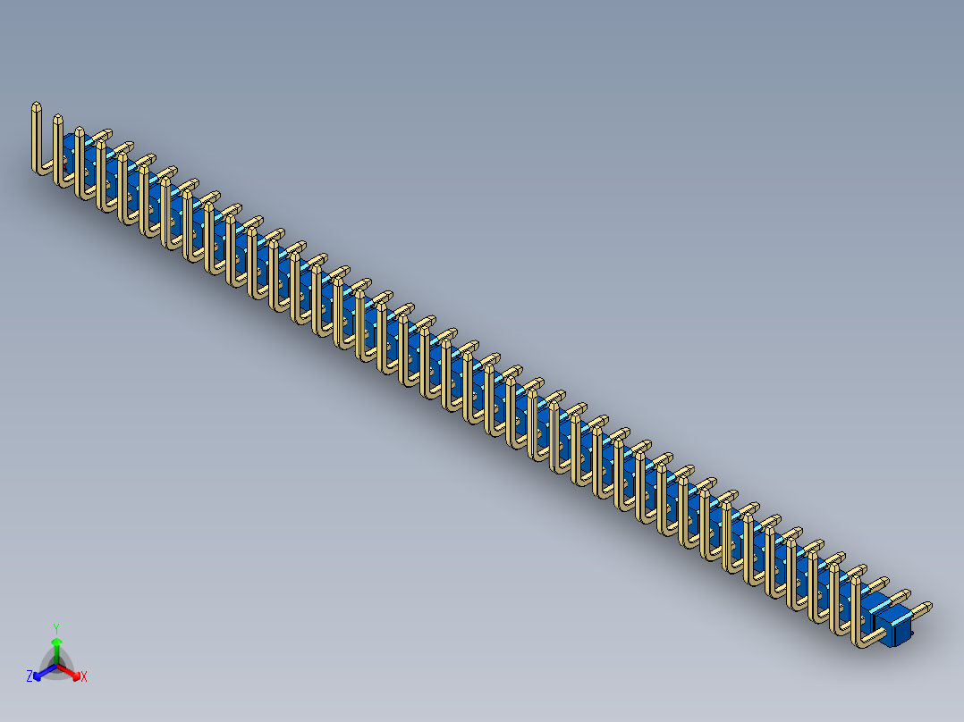 彩色公排针 100mil 2.54mm 系列-DS1022_blue_39p_100mil_TypeU_rev1.0正等轴测图