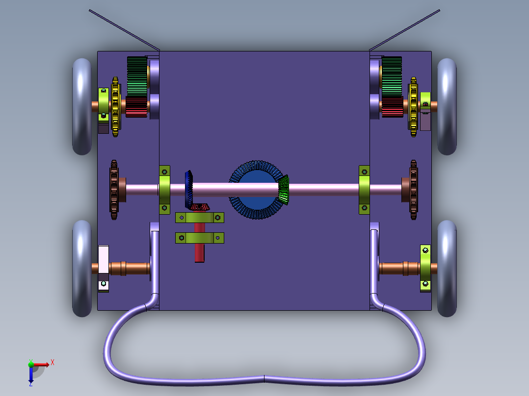 蓝莓收获机三维图纸SolidWorks俯视图