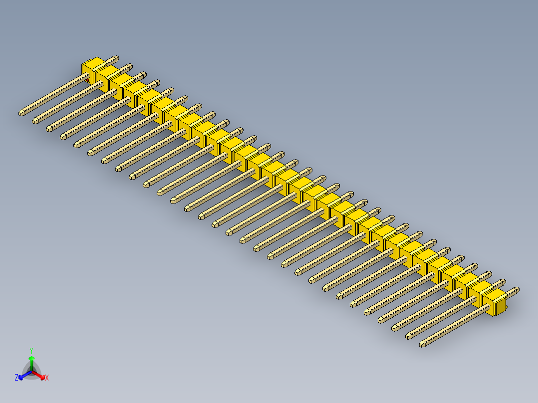 彩色公头100mil（2.54mm）系列-DS1021_yellow_1x30p_100mil_Type5_rev1.0正等轴测图