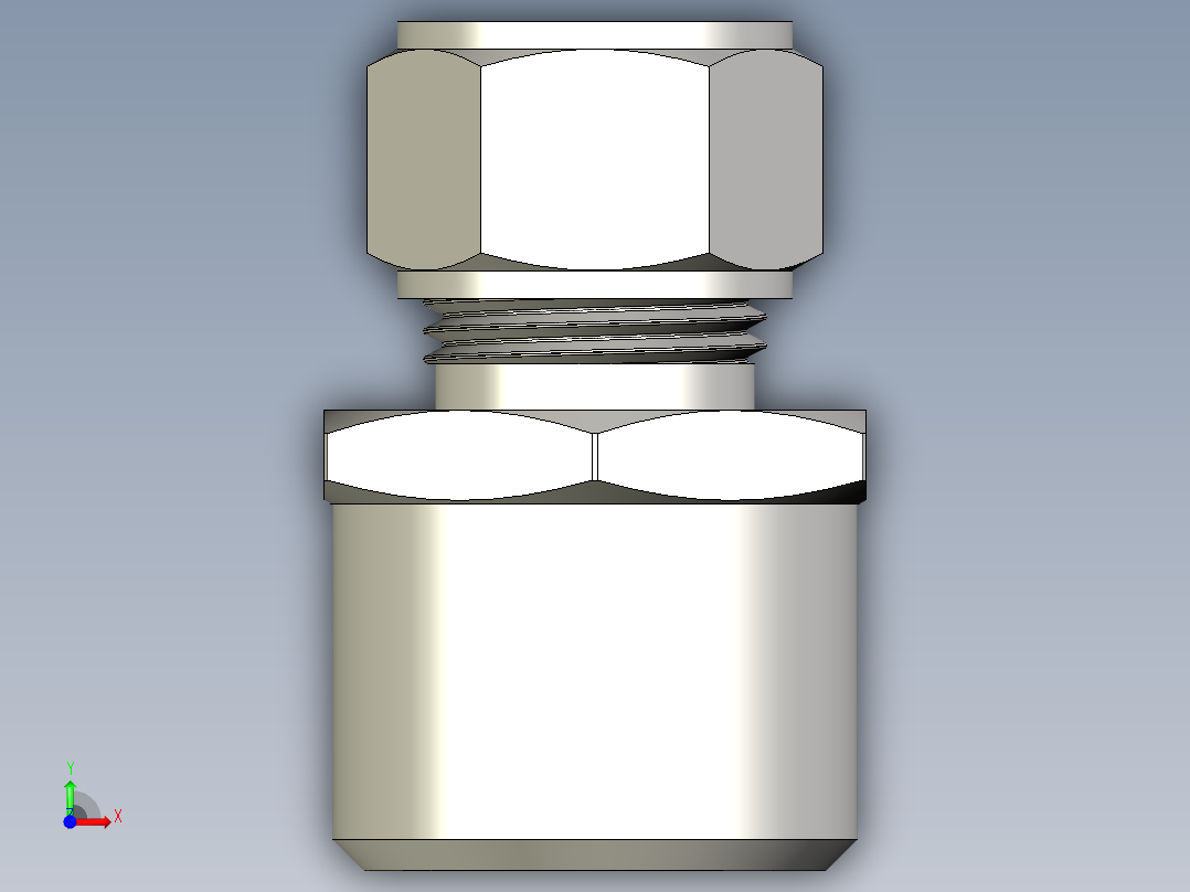 不锈钢Gyrolok管接头，公接头，16 mm管外径x 1-2英寸。外螺纹管焊缝前视图