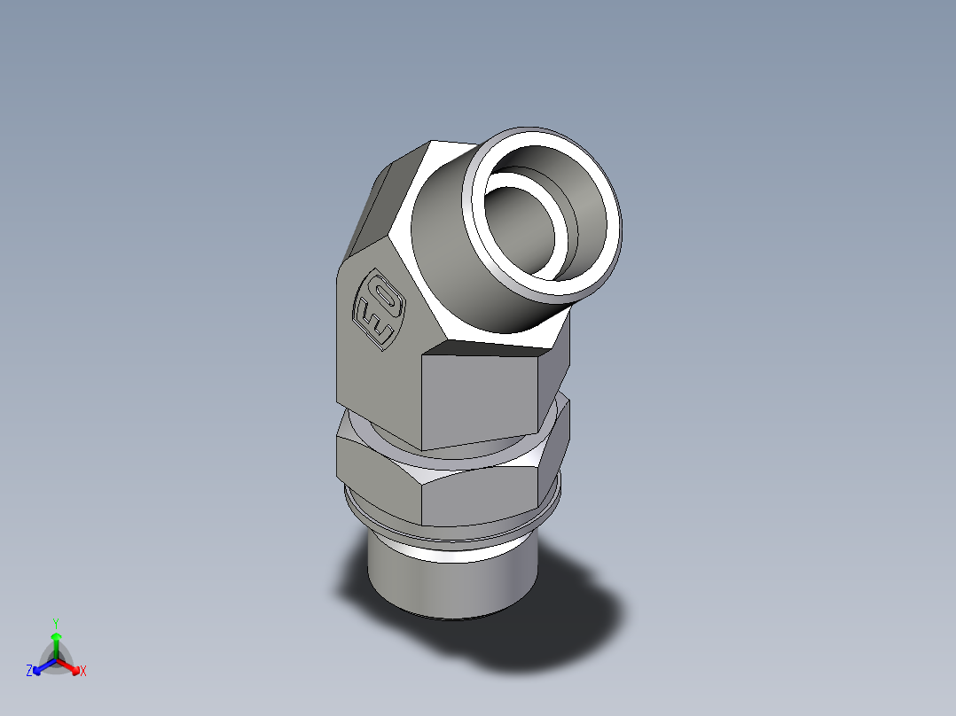 卡套式工业通用硬管接头EO_Adjustable_locknut_45_deg_elbow_VEE16SMOROMDCF正等轴测图