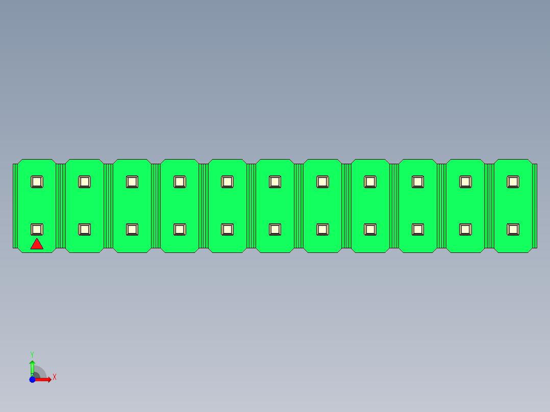 彩色公头100mil（2.54mm）系列-DS1021_green_2x11p_100mil_Type19_rev1.0前视图