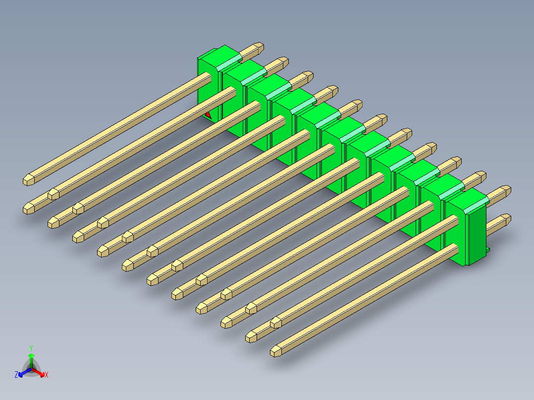 彩色公头100mil（2.54mm）系列-DS1021_green_2x11p_100mil_Type19_rev1.0正等轴测图