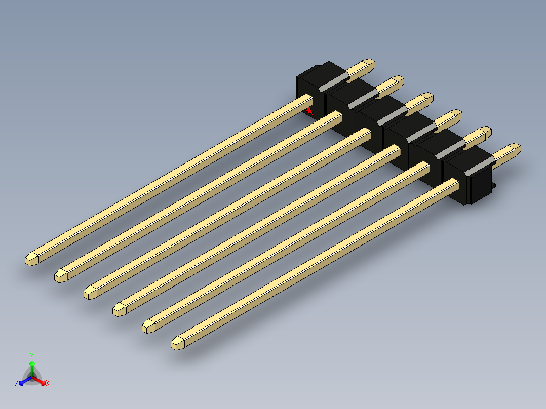 彩色公头100mil（2.54mm）系列-DS1021_black_1x06p_100mil_Type43_rev1.0正等轴测图
