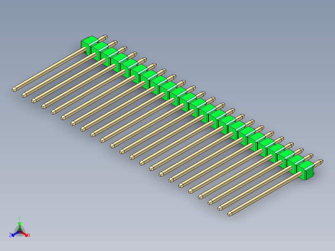彩色公头100mil（2.54mm）系列-DS1021_green_1x23p_100mil_Type19_rev1.0正等轴测图