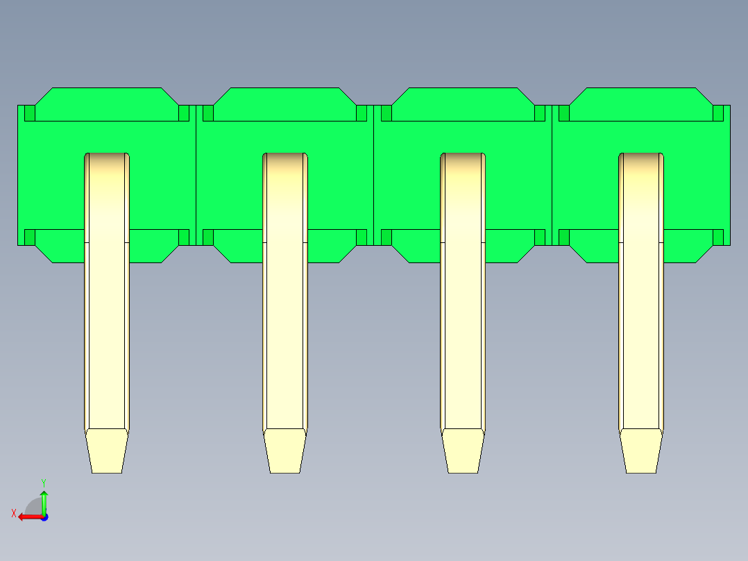 彩色公排针 100mil 2.54mm 系列-DS1022_green_1x04p_100mil_TypeD_rev1.0后视图