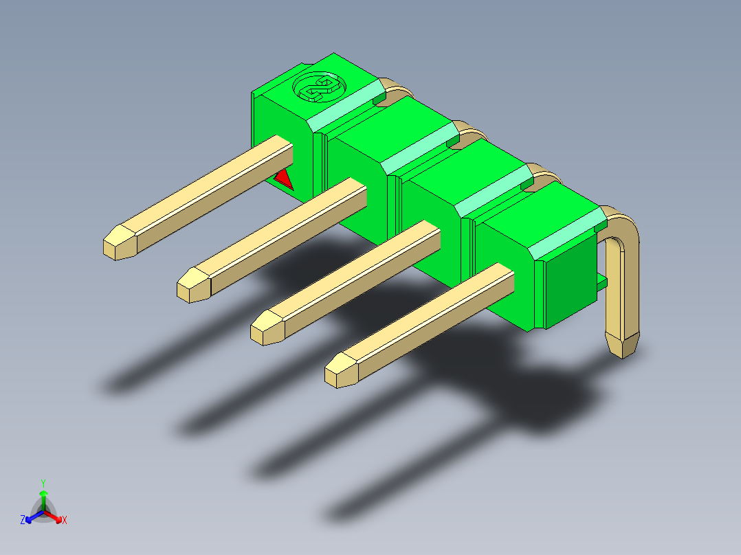 彩色公排针 100mil 2.54mm 系列-DS1022_green_1x04p_100mil_TypeD_rev1.0正等轴测图