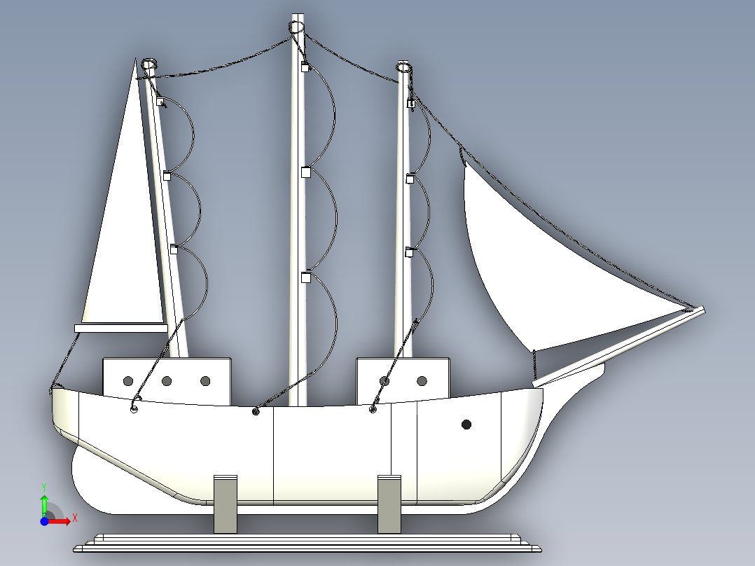 帆船摆件模型3D数模图纸 STEP格式前视图