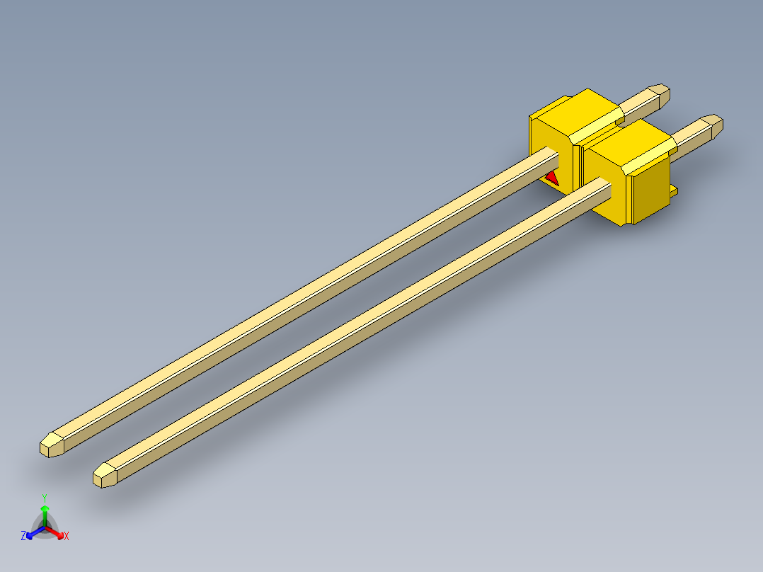 彩色公头100mil（2.54mm）系列-DS1021_yellow_1x02p_100mil_Type43_rev1.0正等轴测图
