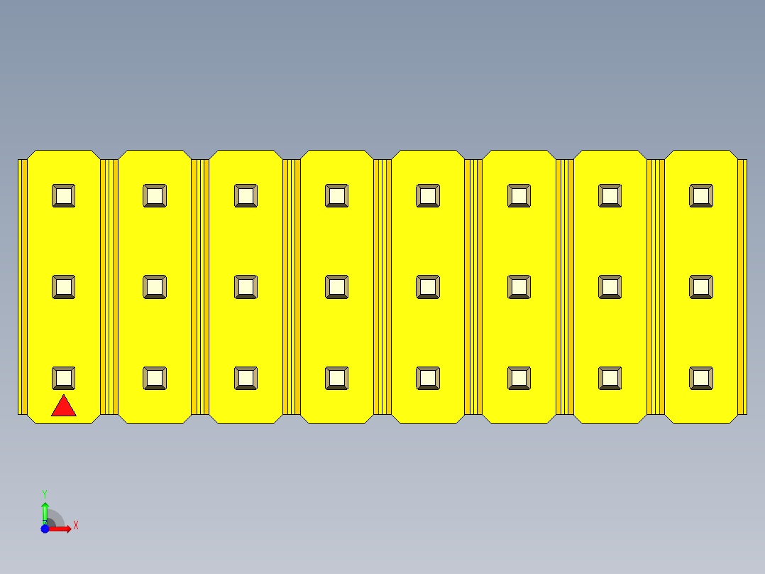 彩色公头100mil（2.54mm）系列-DS1021_yellow_3x08p_100mil_Type1_rev1.0前视图