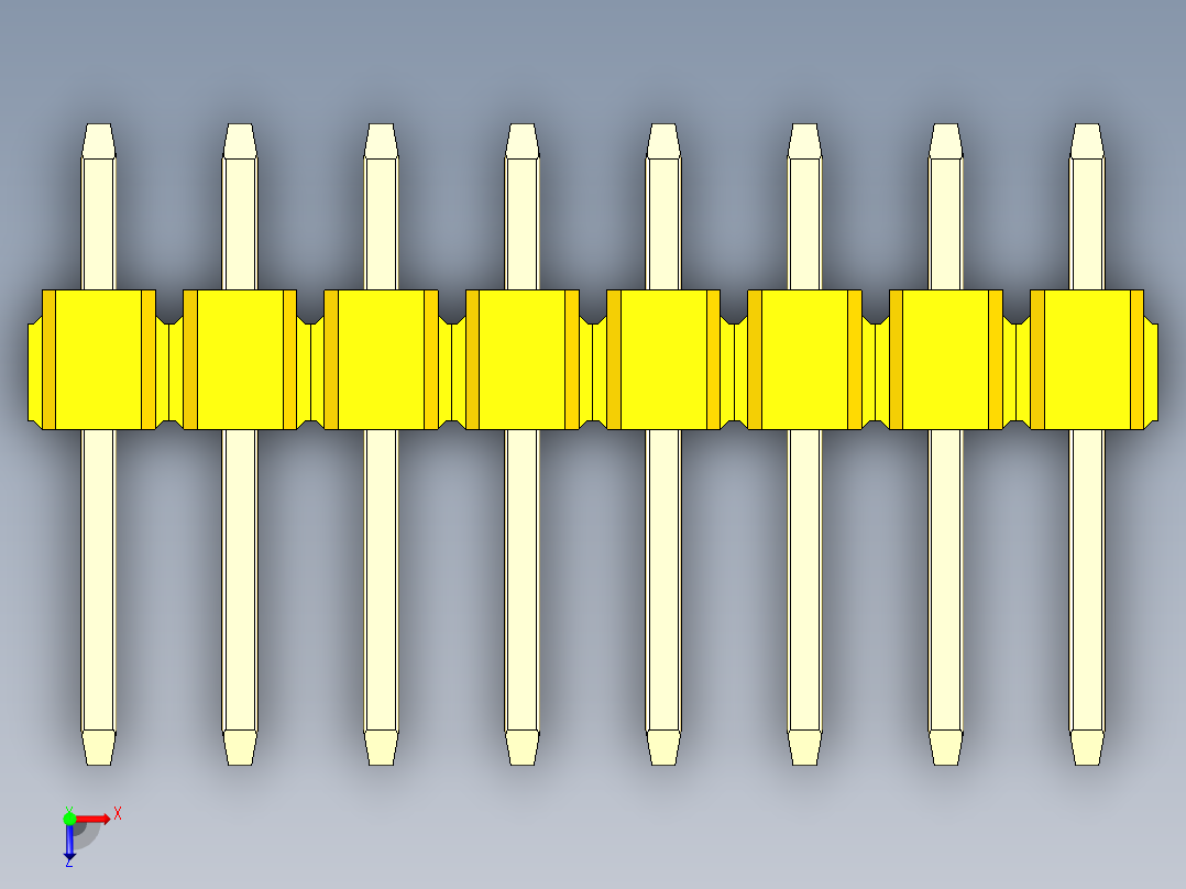彩色公头100mil（2.54mm）系列-DS1021_yellow_3x08p_100mil_Type1_rev1.0俯视图