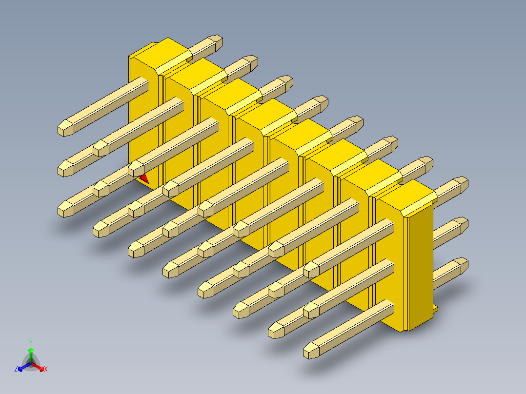 彩色公头100mil（2.54mm）系列-DS1021_yellow_3x08p_100mil_Type1_rev1.0正等轴测图