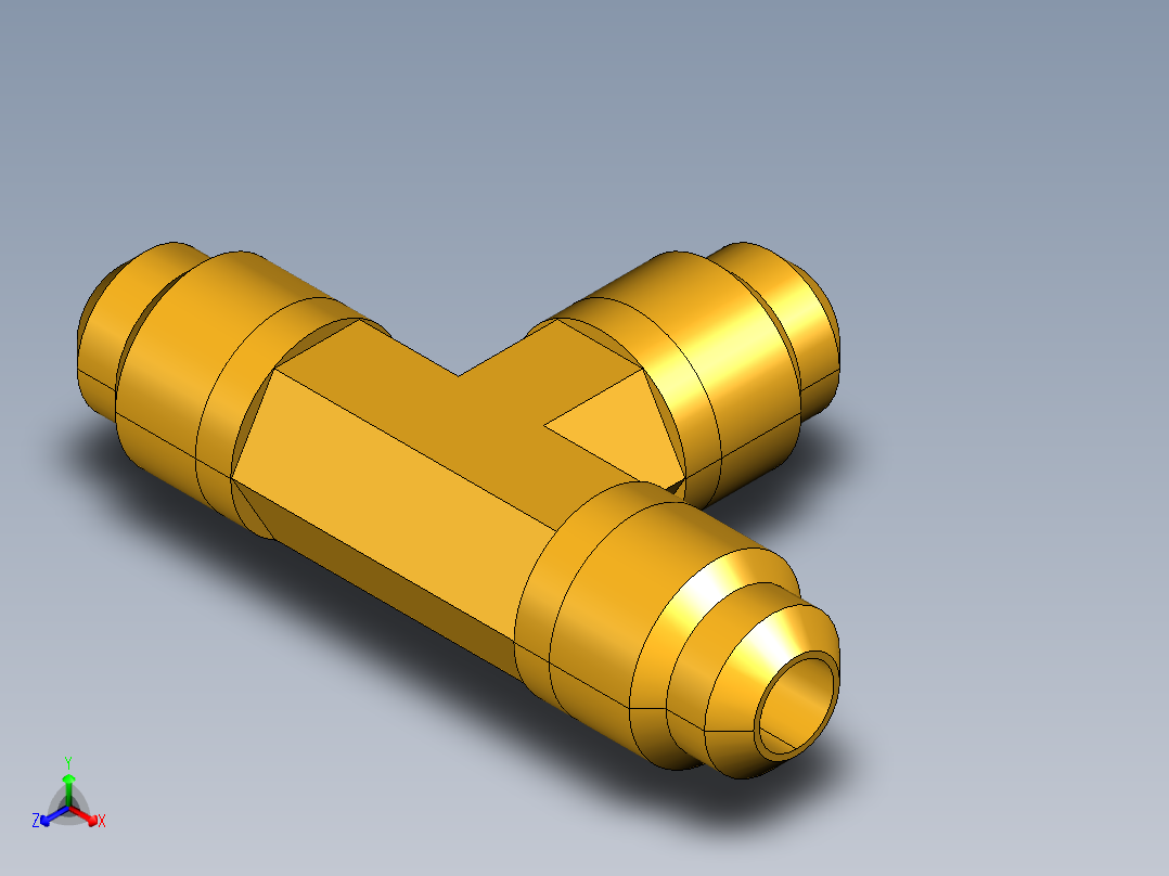扩口式工业通用硬管接头Union Tee 144F-4正等轴测图