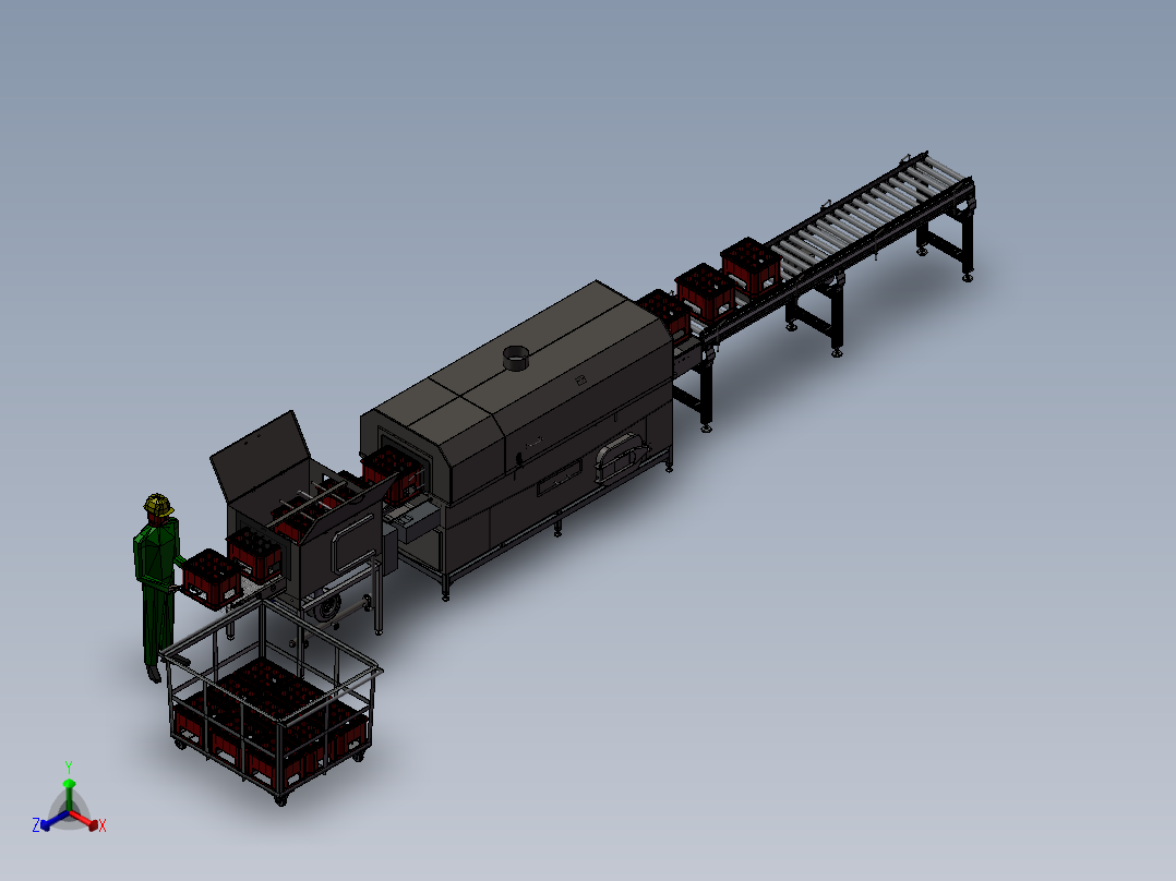 自动化工业洗箱机流水线<span style='color: red'>3D</span>模型