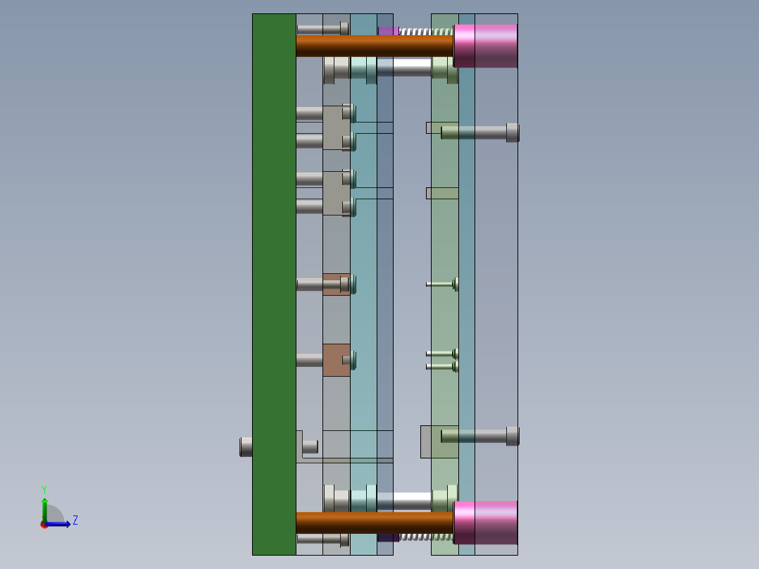 Q260-支撑板冷冲压模具的设计（级进模）【三维SolidWorks】左视图