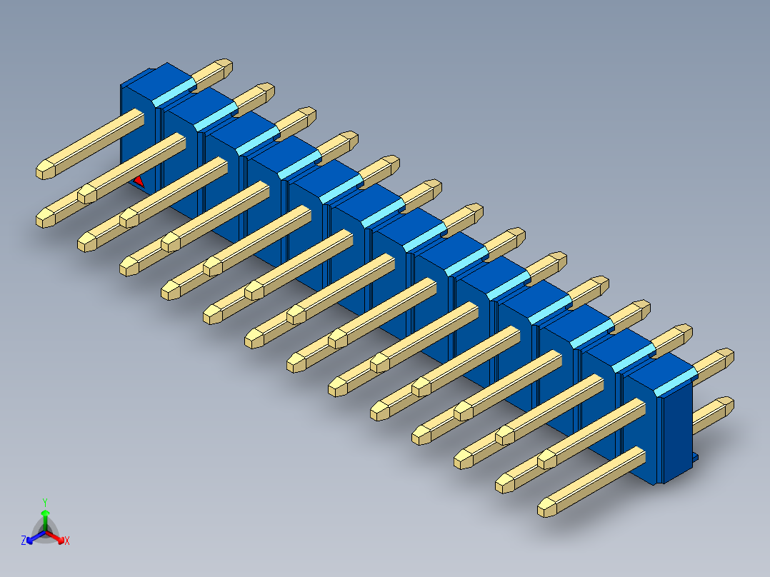 彩色公头100mil（2.54mm）系列-DS1021_blue_2x13p_100mil_Type1_rev1.0正等轴测图