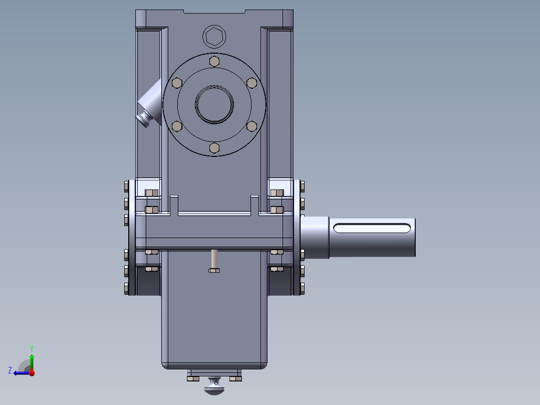一级蜗轮蜗杆减速器右视图
