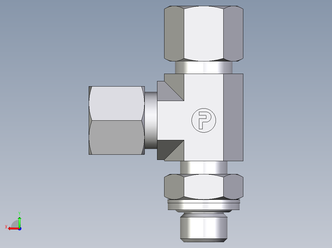 卡套式工业通用硬管接头EO_Adjustable_locknut_run_tee_LEE10ZLRCF后视图