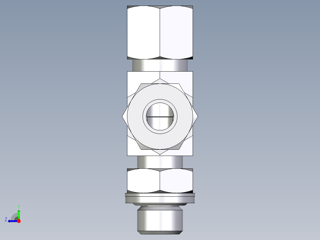 卡套式工业通用硬管接头EO_Adjustable_locknut_run_tee_LEE10ZLRCF右视图