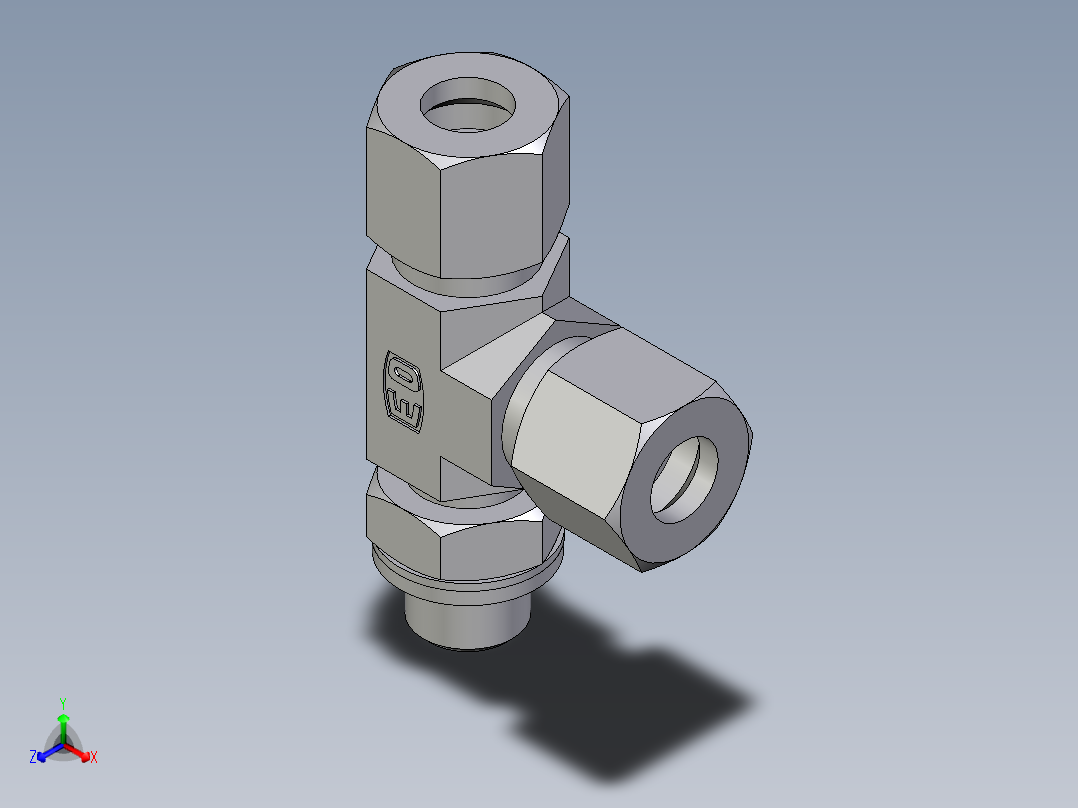 卡套式工业通用硬管接头EO_Adjustable_locknut_run_tee_LEE10ZLRCF正等轴测图