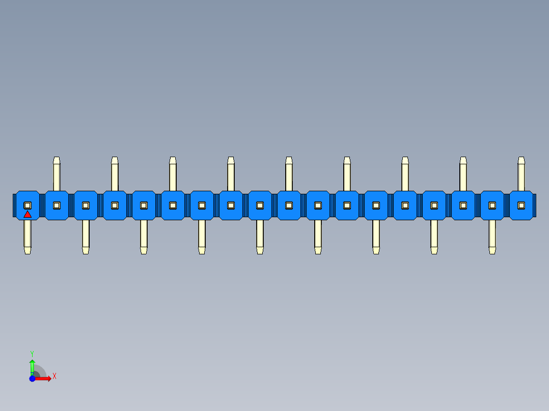 彩色公排针 100mil 2.54mm 系列-DS1022_blue_18p_100mil_Type_SMT_R2_rev1.0前视图