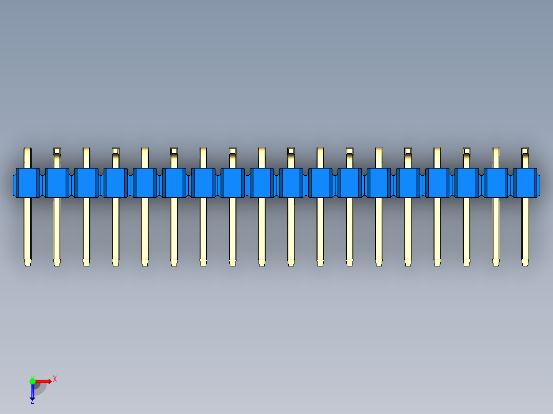 彩色公排针 100mil 2.54mm 系列-DS1022_blue_18p_100mil_Type_SMT_R2_rev1.0俯视图