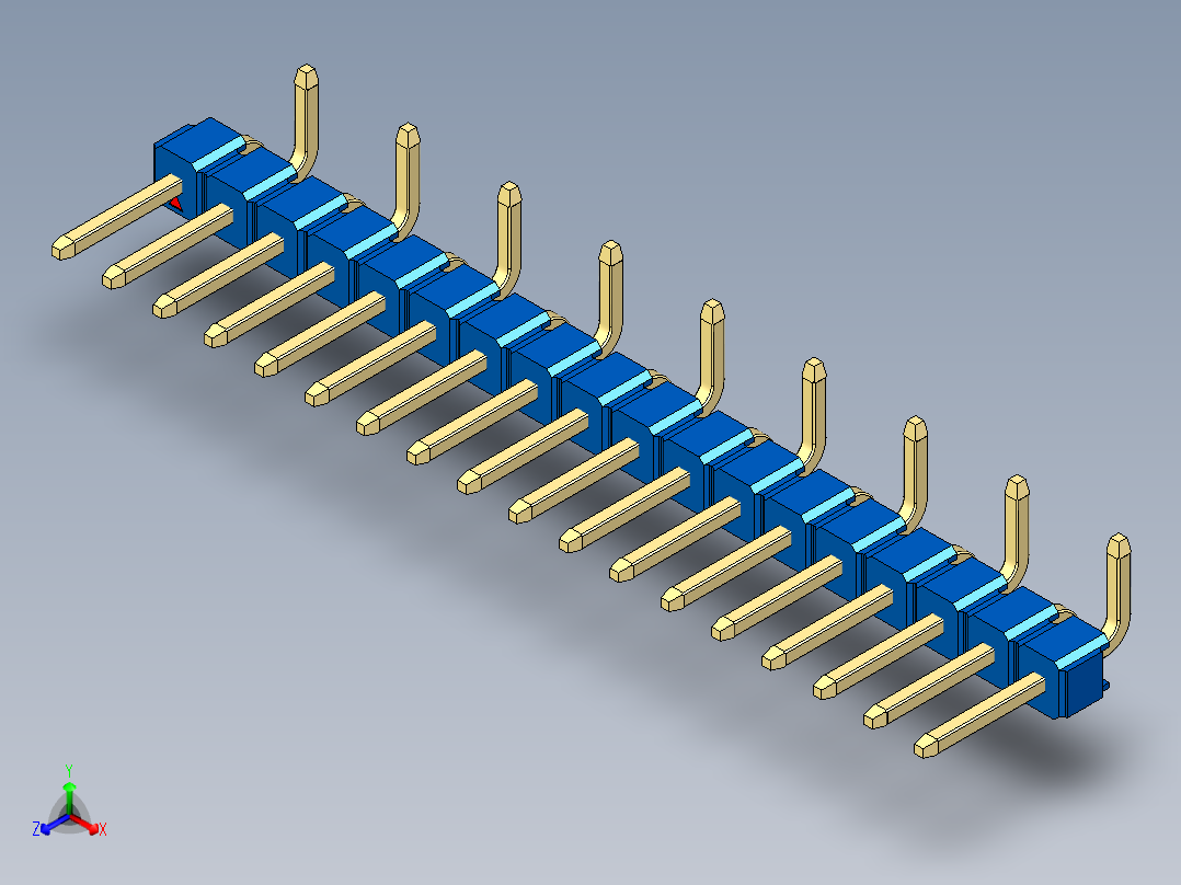 彩色公排针 100mil 2.54mm 系列-DS1022_blue_18p_100mil_Type_SMT_R2_rev1.0正等轴测图
