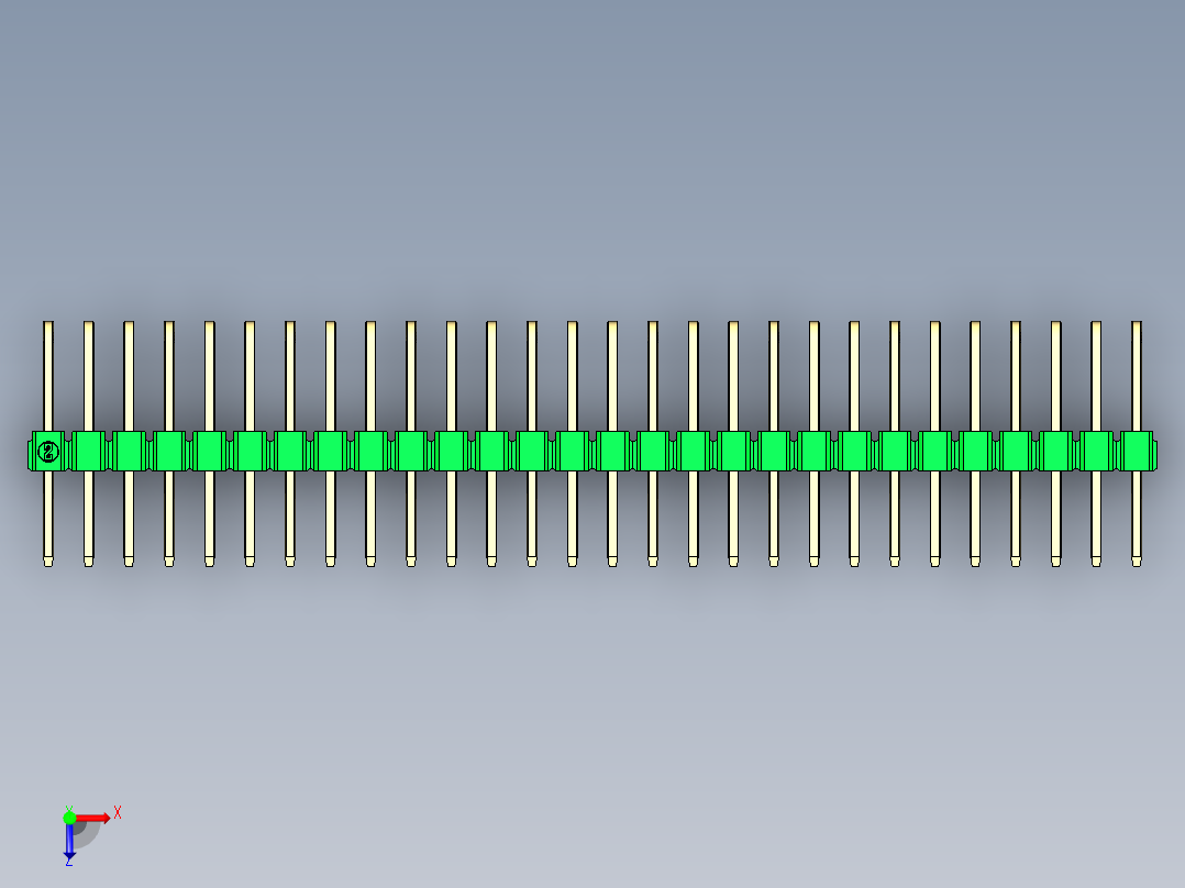彩色公排针 100mil 2.54mm 系列-DS1022_green_3x28p_100mil_TypeD_rev1.0俯视图