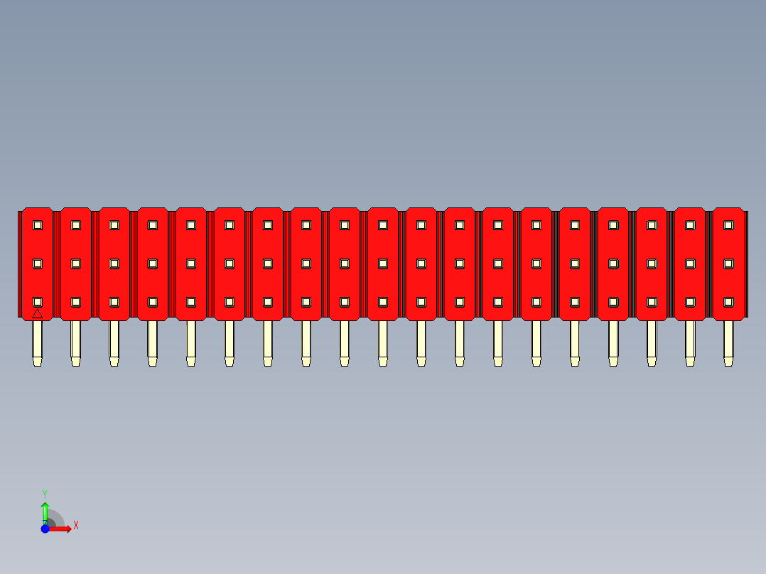 彩色公排针 100mil 2.54mm 系列-DS1022_red_3x19p_100mil_TypeD_rev1.0前视图