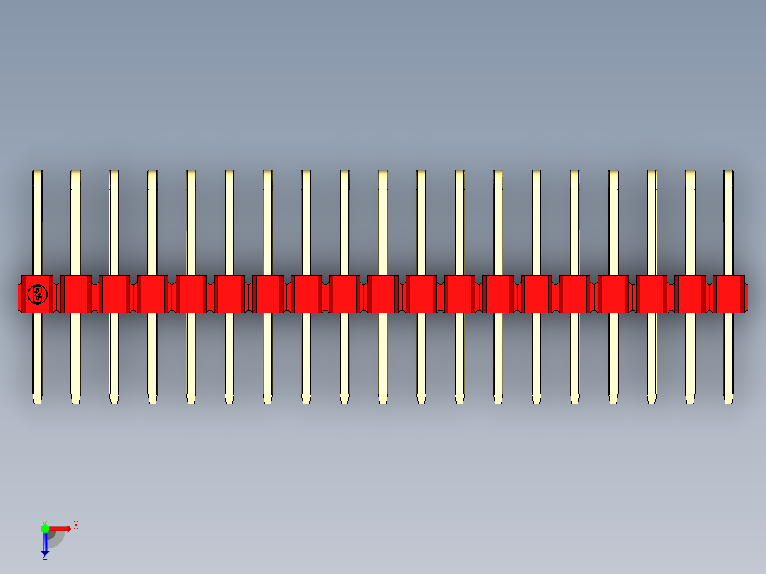彩色公排针 100mil 2.54mm 系列-DS1022_red_3x19p_100mil_TypeD_rev1.0俯视图