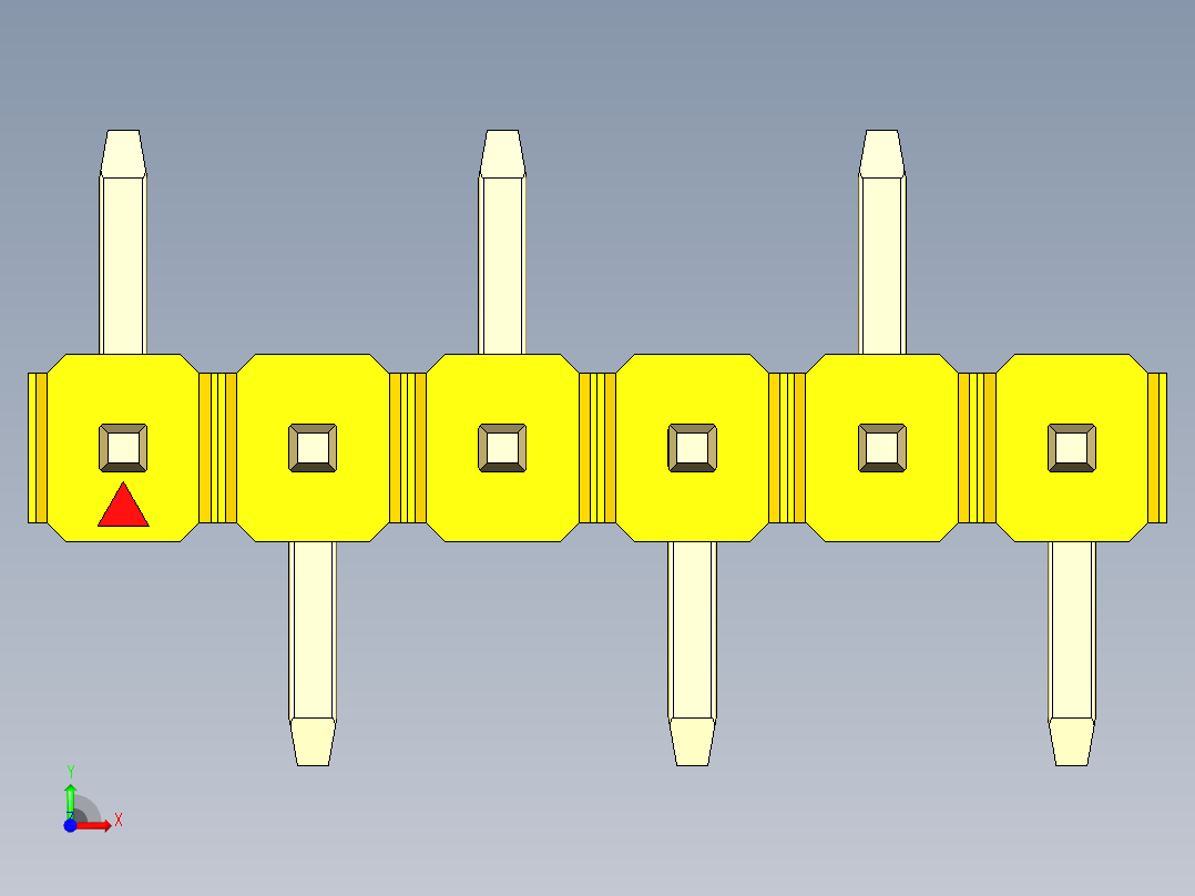 彩色公排针 100mil 2.54mm 系列-DS1022_yellow_06p_100mil_Type_SMT_R1_rev1.0前视图