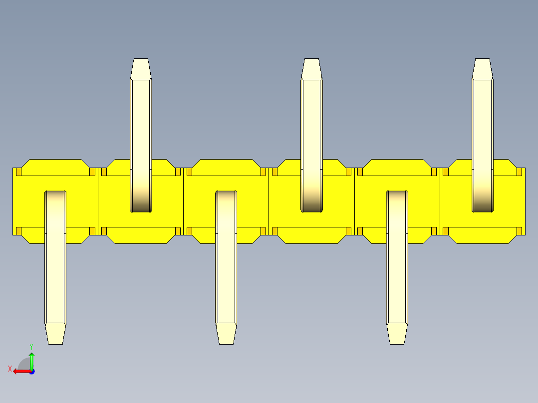 彩色公排针 100mil 2.54mm 系列-DS1022_yellow_06p_100mil_Type_SMT_R1_rev1.0后视图